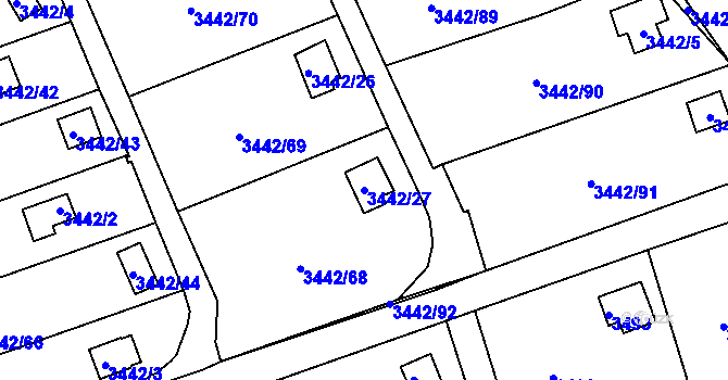 Parcela st. 3442/27 v KÚ Střekov, Katastrální mapa