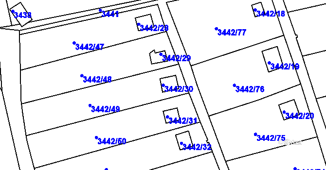 Parcela st. 3442/30 v KÚ Střekov, Katastrální mapa