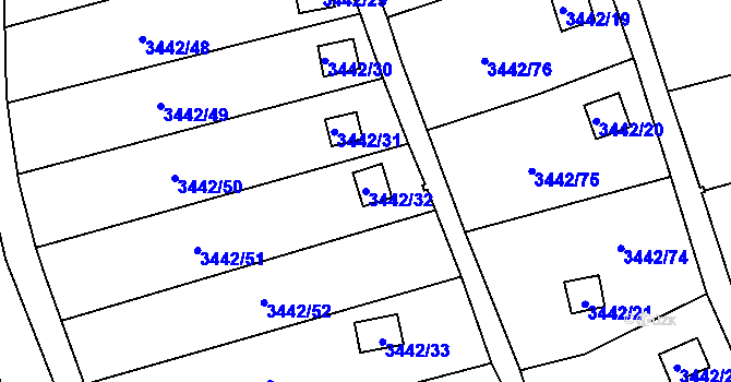 Parcela st. 3442/32 v KÚ Střekov, Katastrální mapa