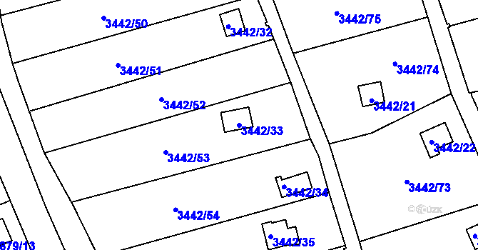 Parcela st. 3442/33 v KÚ Střekov, Katastrální mapa