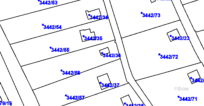 Parcela st. 3442/36 v KÚ Střekov, Katastrální mapa
