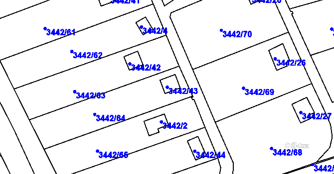 Parcela st. 3442/43 v KÚ Střekov, Katastrální mapa