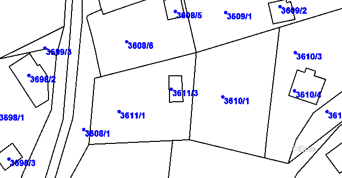 Parcela st. 3611/3 v KÚ Střekov, Katastrální mapa