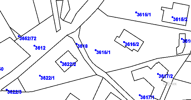 Parcela st. 3616/1 v KÚ Střekov, Katastrální mapa