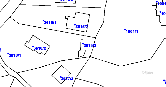 Parcela st. 3616/3 v KÚ Střekov, Katastrální mapa