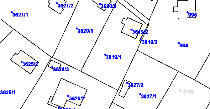 Parcela st. 3619/1 v KÚ Střekov, Katastrální mapa