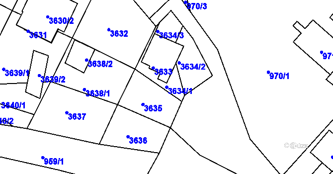 Parcela st. 3634/1 v KÚ Střekov, Katastrální mapa