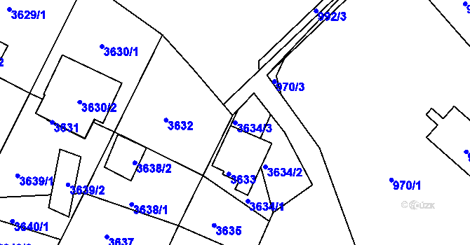 Parcela st. 3634/3 v KÚ Střekov, Katastrální mapa