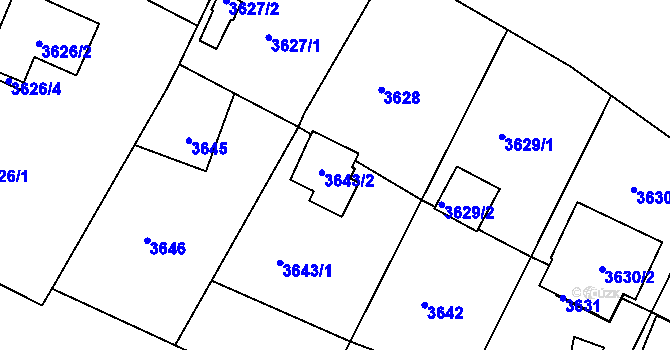 Parcela st. 3643/2 v KÚ Střekov, Katastrální mapa