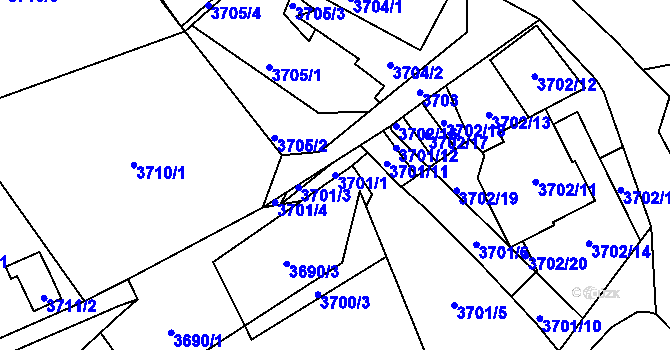Parcela st. 3701/1 v KÚ Střekov, Katastrální mapa