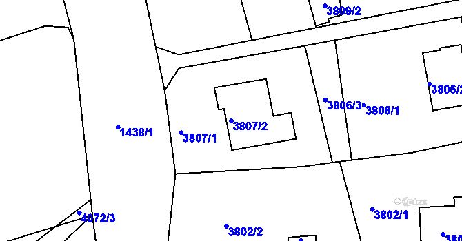 Parcela st. 3807/2 v KÚ Střekov, Katastrální mapa