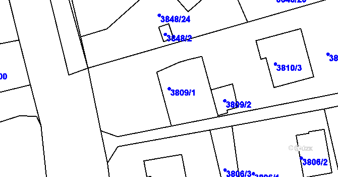 Parcela st. 3809/1 v KÚ Střekov, Katastrální mapa