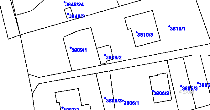 Parcela st. 3809/2 v KÚ Střekov, Katastrální mapa