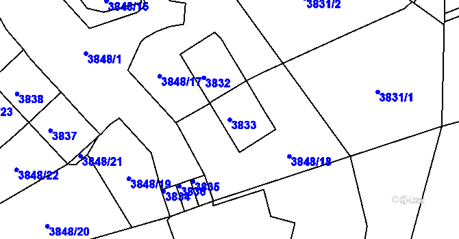 Parcela st. 3833 v KÚ Střekov, Katastrální mapa