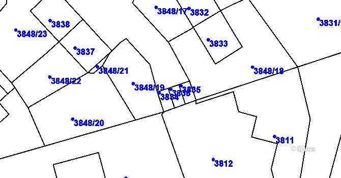 Parcela st. 3836 v KÚ Střekov, Katastrální mapa