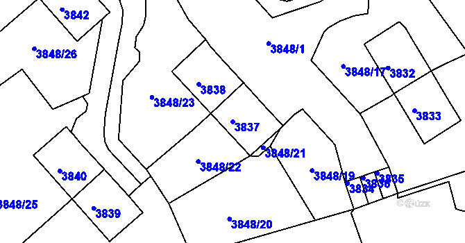 Parcela st. 3837 v KÚ Střekov, Katastrální mapa