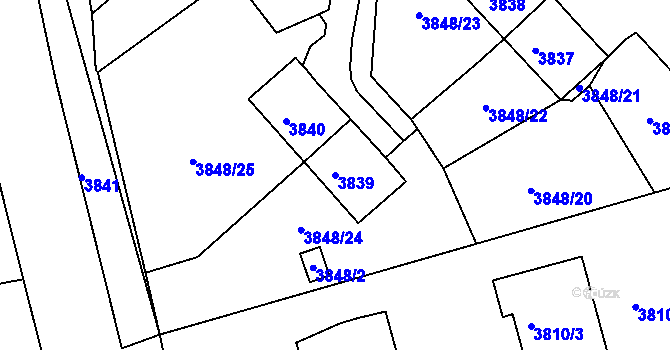 Parcela st. 3839 v KÚ Střekov, Katastrální mapa