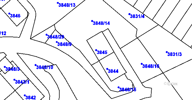 Parcela st. 3845 v KÚ Střekov, Katastrální mapa
