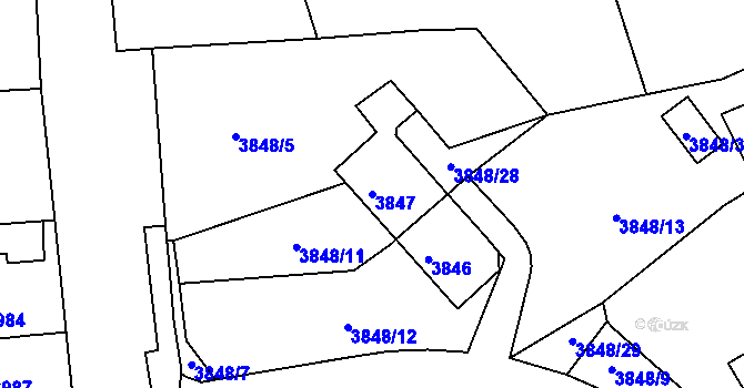 Parcela st. 3847 v KÚ Střekov, Katastrální mapa