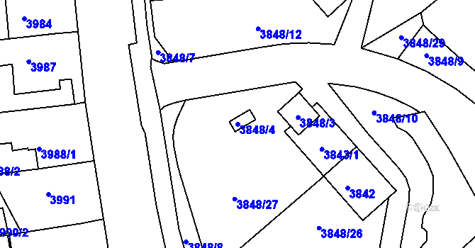 Parcela st. 3848/4 v KÚ Střekov, Katastrální mapa