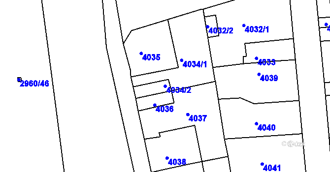 Parcela st. 4034/2 v KÚ Střekov, Katastrální mapa
