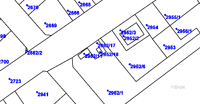 Parcela st. 2952/18 v KÚ Střekov, Katastrální mapa