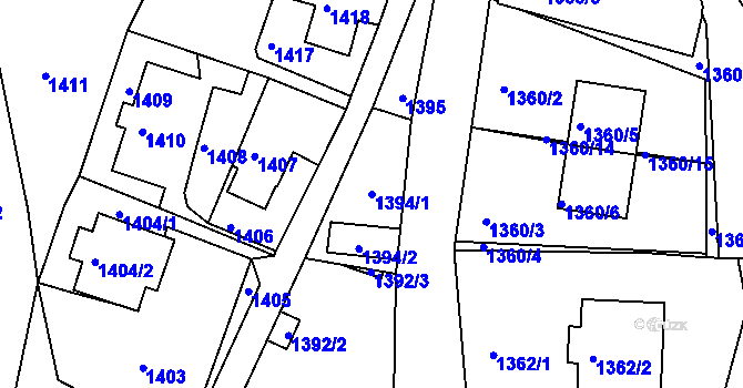 Parcela st. 1394/1 v KÚ Střekov, Katastrální mapa