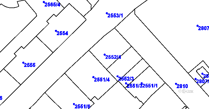Parcela st. 2552/4 v KÚ Střekov, Katastrální mapa