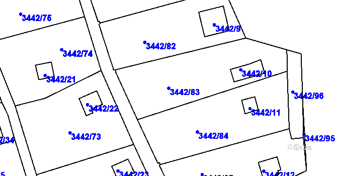 Parcela st. 3442/83 v KÚ Střekov, Katastrální mapa