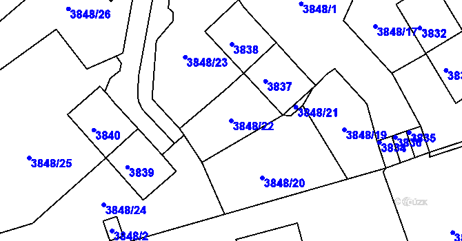 Parcela st. 3848/22 v KÚ Střekov, Katastrální mapa