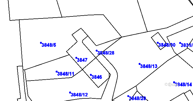Parcela st. 3848/28 v KÚ Střekov, Katastrální mapa