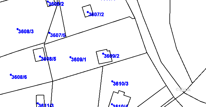 Parcela st. 3609/2 v KÚ Střekov, Katastrální mapa