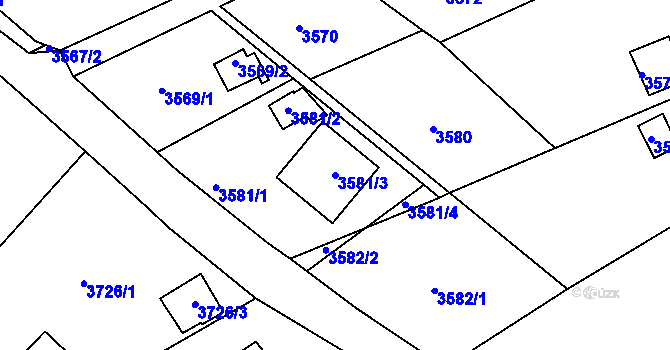 Parcela st. 3581/3 v KÚ Střekov, Katastrální mapa