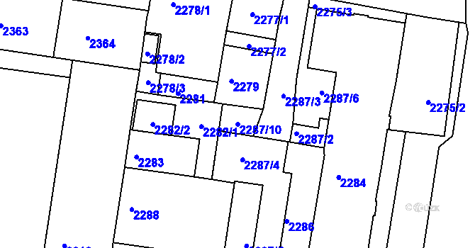 Parcela st. 2287/10 v KÚ Střekov, Katastrální mapa