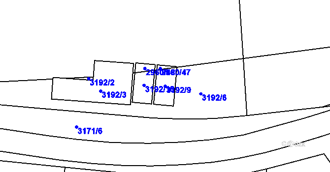 Parcela st. 3192/9 v KÚ Střekov, Katastrální mapa
