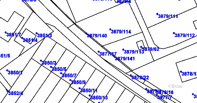 Parcela st. 3877/17 v KÚ Střekov, Katastrální mapa