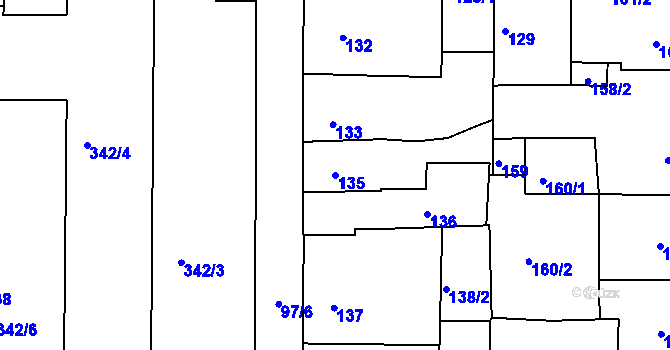 Parcela st. 135 v KÚ Krásné Březno, Katastrální mapa