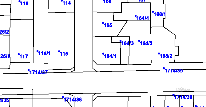 Parcela st. 164/1 v KÚ Krásné Březno, Katastrální mapa