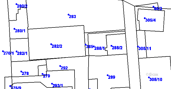 Parcela st. 285 v KÚ Krásné Březno, Katastrální mapa