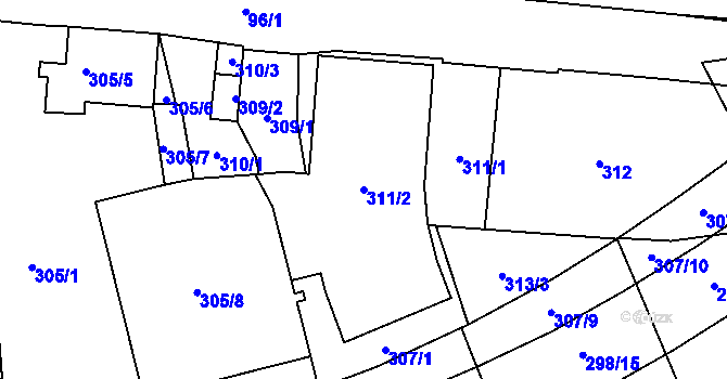 Parcela st. 311/2 v KÚ Krásné Březno, Katastrální mapa