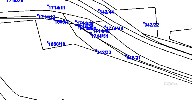Parcela st. 342/33 v KÚ Krásné Březno, Katastrální mapa