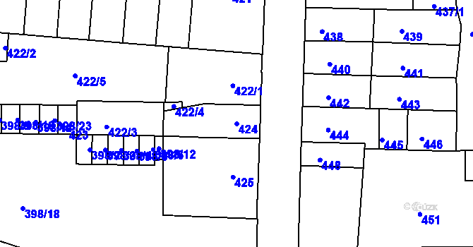 Parcela st. 424 v KÚ Krásné Březno, Katastrální mapa
