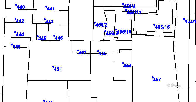 Parcela st. 455 v KÚ Krásné Březno, Katastrální mapa