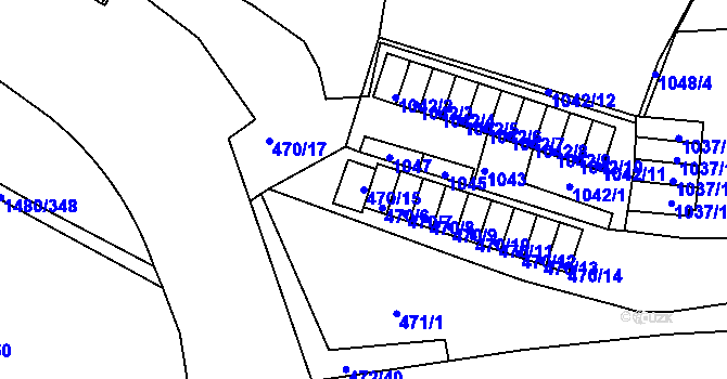 Parcela st. 470/15 v KÚ Krásné Březno, Katastrální mapa