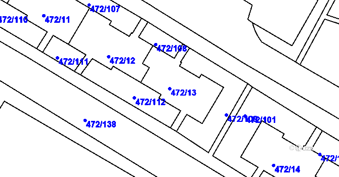 Parcela st. 472/13 v KÚ Krásné Březno, Katastrální mapa