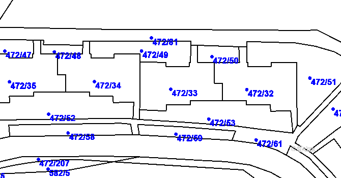 Parcela st. 472/33 v KÚ Krásné Březno, Katastrální mapa
