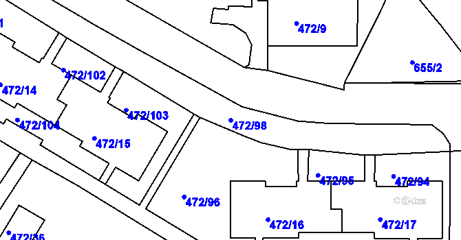 Parcela st. 472/98 v KÚ Krásné Březno, Katastrální mapa