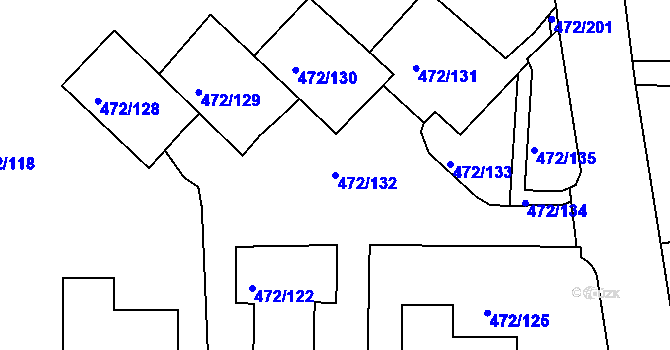 Parcela st. 472/132 v KÚ Krásné Březno, Katastrální mapa