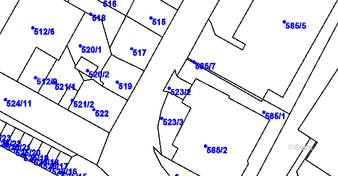 Parcela st. 523/2 v KÚ Krásné Březno, Katastrální mapa