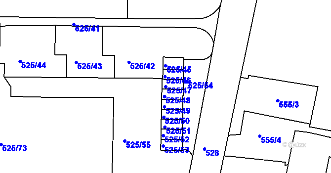 Parcela st. 525/47 v KÚ Krásné Březno, Katastrální mapa